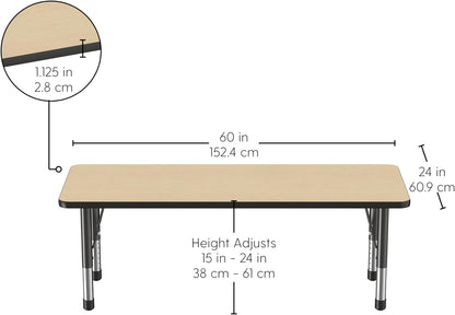FDP Rectangle Activity School and Classroom Kids Table (24 x 60 inch), Chunky Toddler Legs