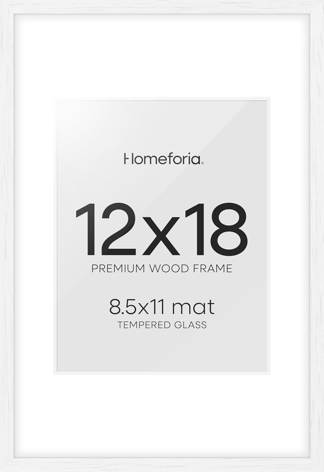 Homeforia 12x18 Frame White Wood, High End Oak 12x18 Poster Frame White with Mat 8.5x11 Print, 12 x