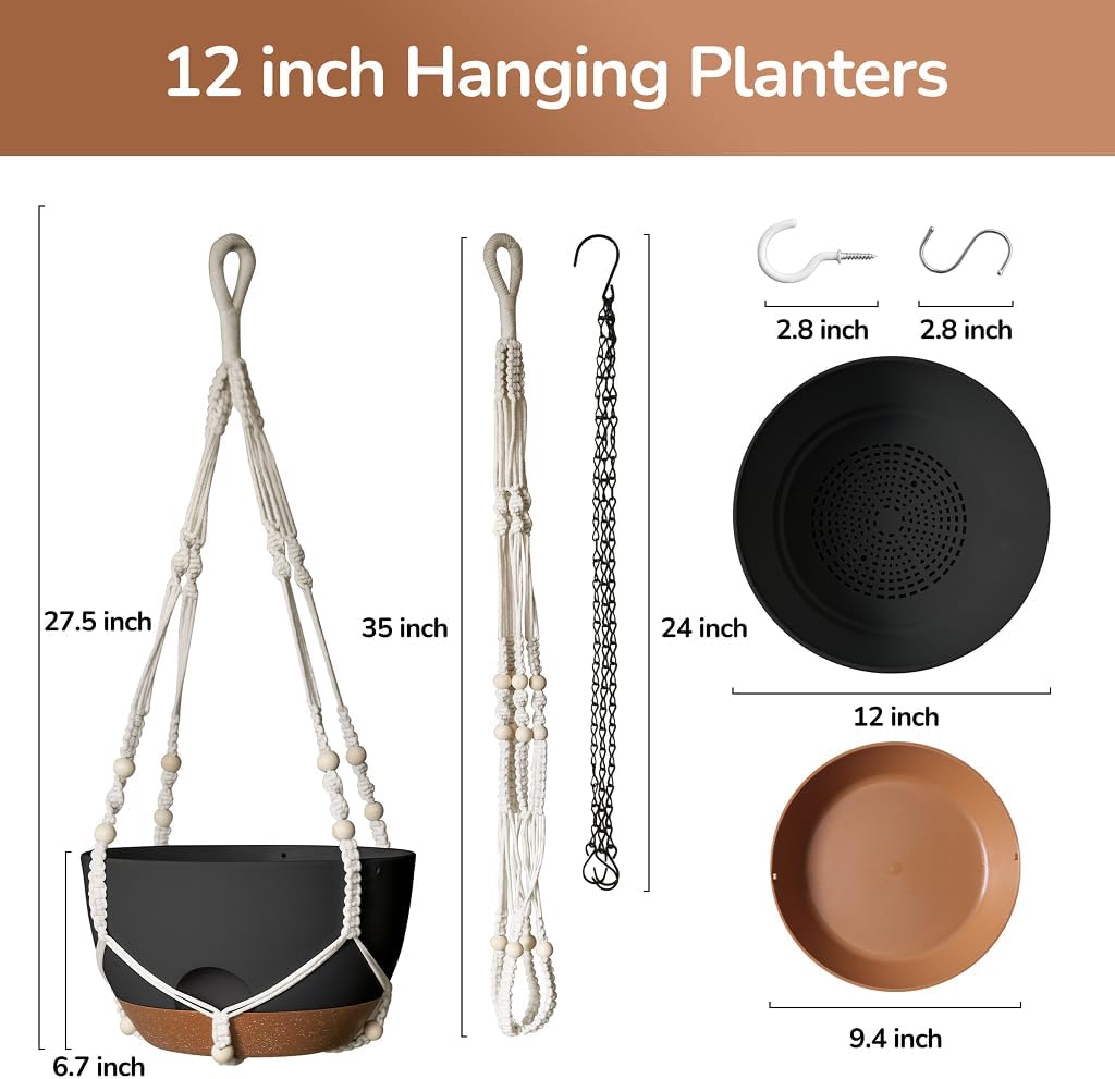 12 Inch Hanging Baskets for Plants Outdoor, Hanging Planters for Indoor Outdoor Plants, Hanging