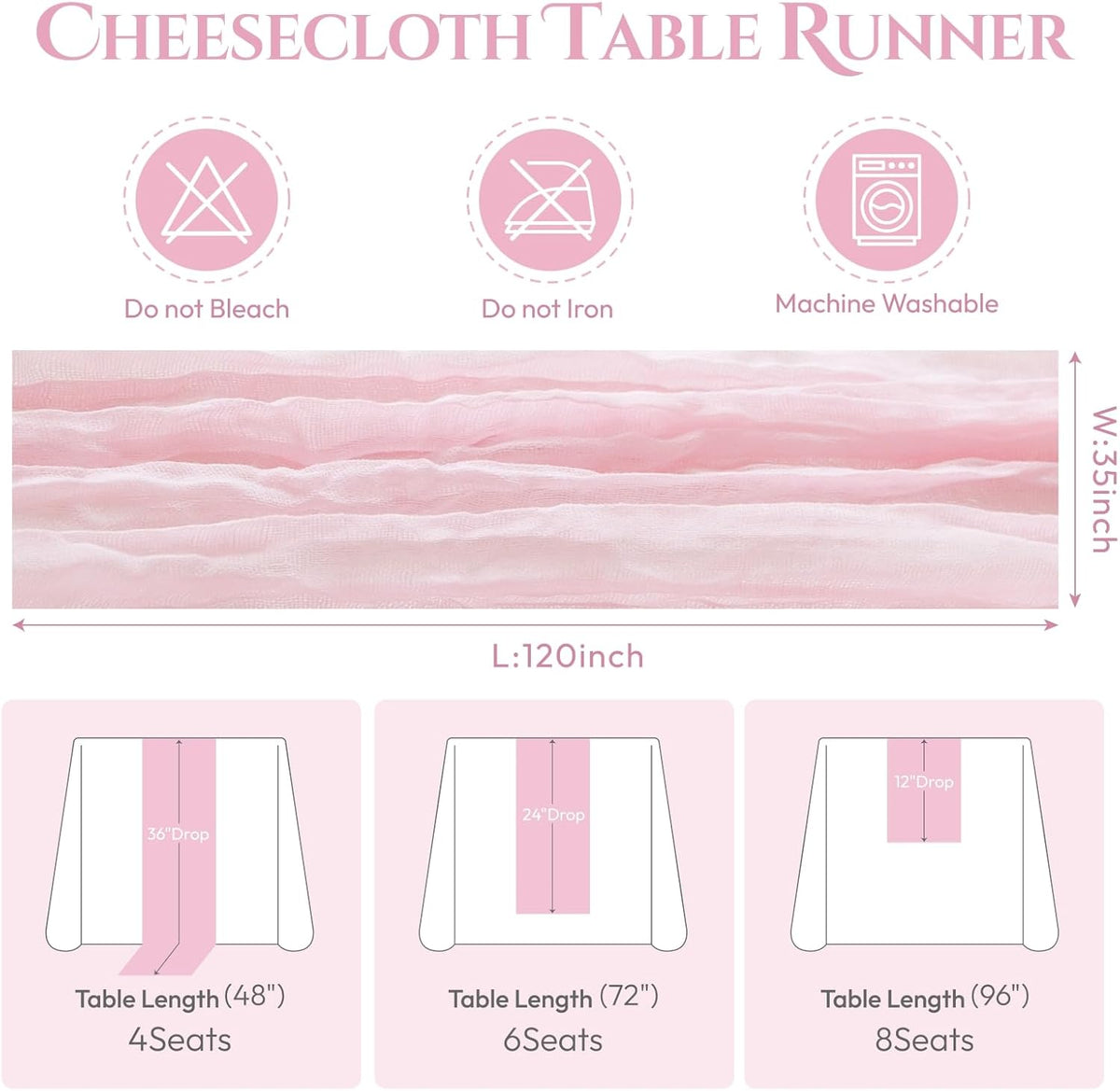 Sioloc 5 Pack Light Pink Cheesecloth Table Runner Fall Autumn Decor for Home 10ft Table Cloth for
