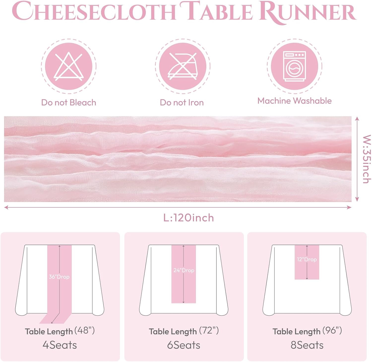 Sioloc 5 Pack Light Pink Cheesecloth Table Runner Fall Autumn Decor for Home 10ft Table Cloth for