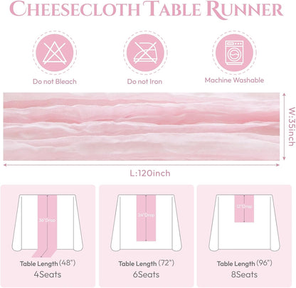 Sioloc 5 Pack Light Pink Cheesecloth Table Runner Fall Autumn Decor for Home 10ft Table Cloth for