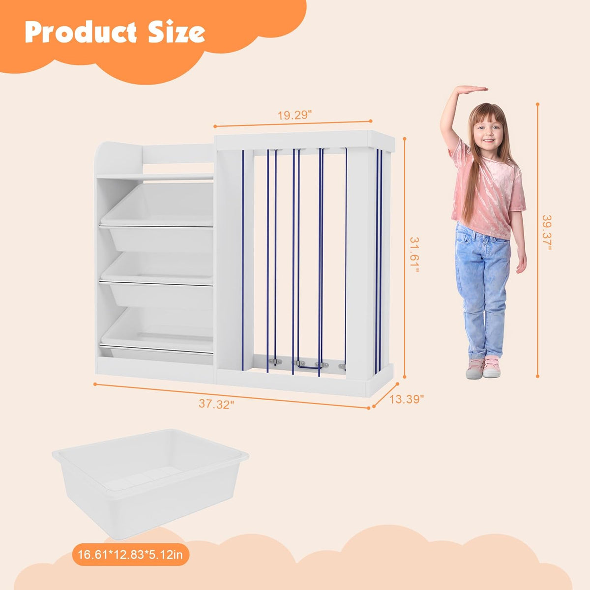 Kids Toy Storage Organizer with 3 Removable Plastic Bins Toddler Montessori Bookshelf with Stuffed