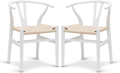 POLY & BARK Weave Dining Chairs – Mid-Century Modern Wishbone Dining Chairs with Arms, Solid Wood