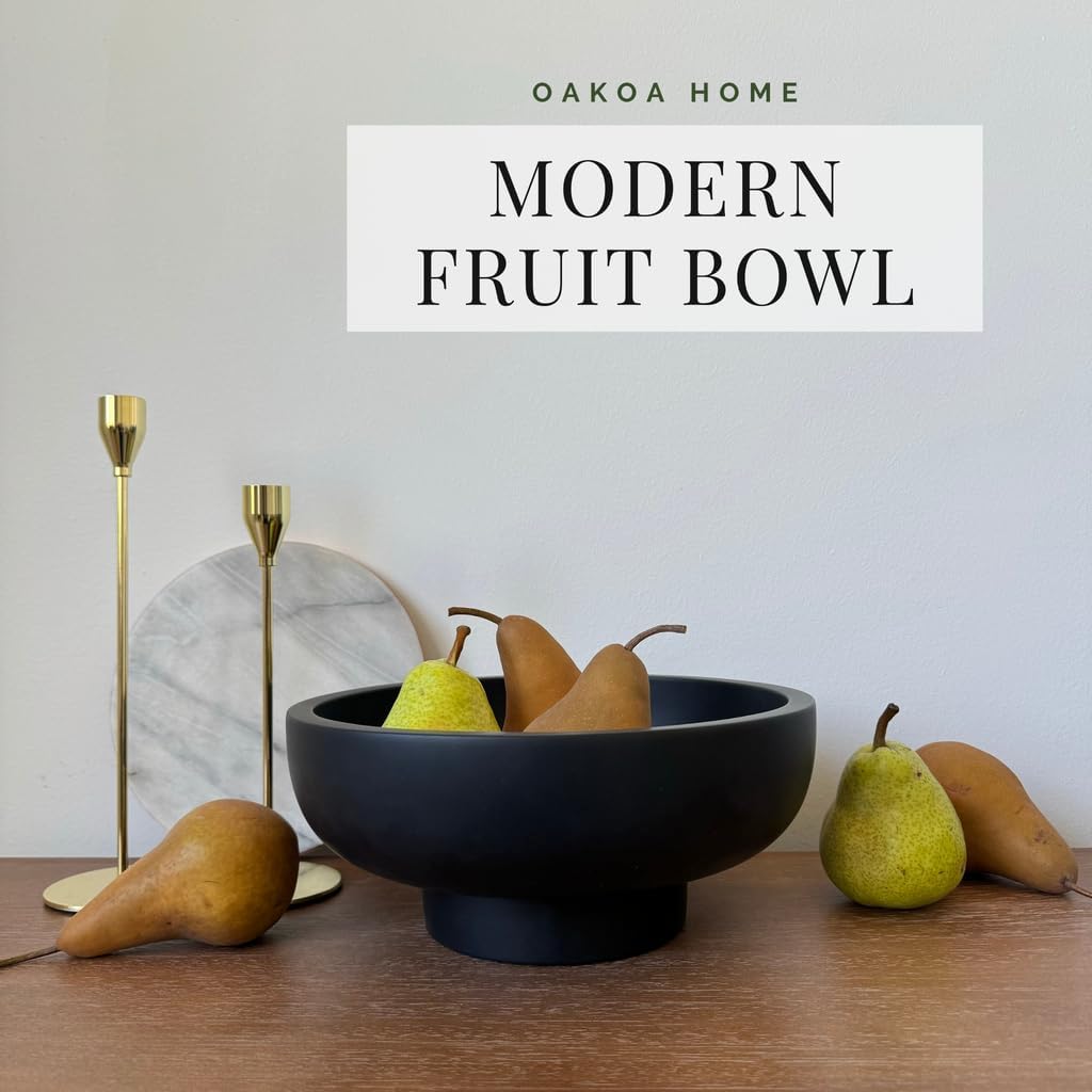 OAKOA Concrete Black Decorative Bowl for Home Decor - Black Fruit Bowl - Modern Pedestal Coffee
