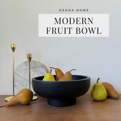 OAKOA Concrete Black Decorative Bowl for Home Decor - Black Fruit Bowl - Modern Pedestal Coffee