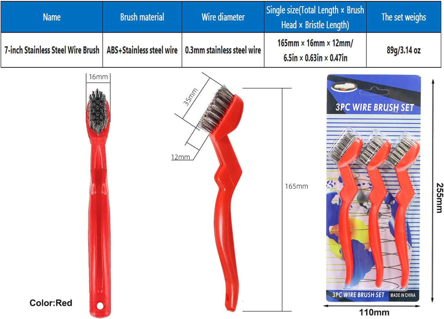 GOLDEN SMILE 3-Pack Heavy-Duty Stainless Steel Wire Brushes – 7" Ultra-Stiff 5x29 Grid (40% Denser