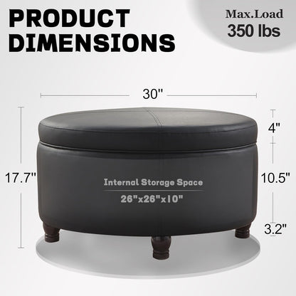 30-Inch Round Storage Ottoman, Modern Ottoman Coffee Table with Removable Top for Living Room