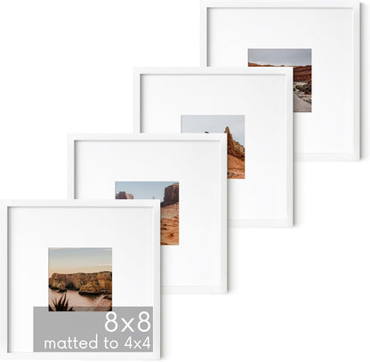 HAUS AND HUES 8x8 White Metal Picture Frames Matted to 4x4 - Features Premium Aluminum