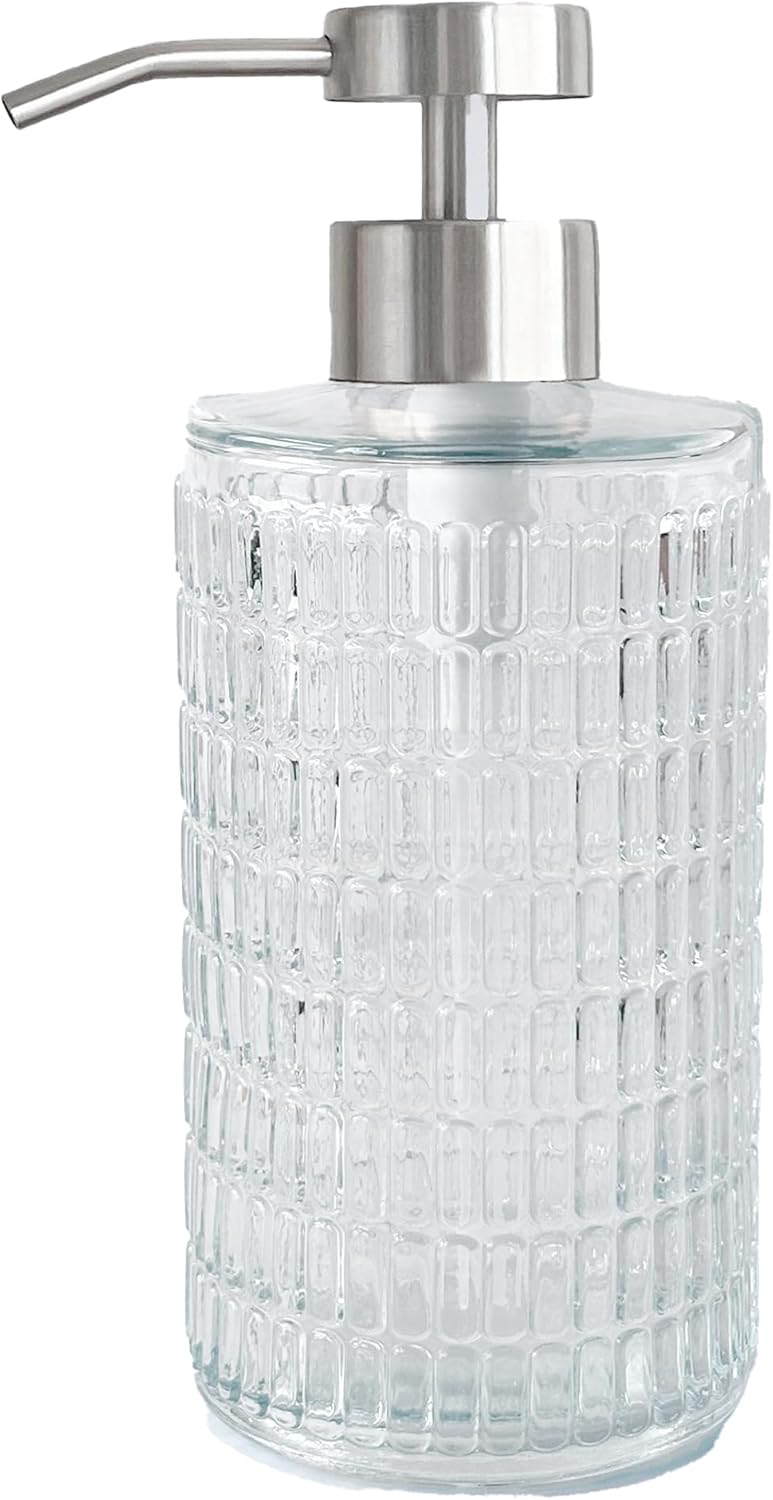 Lunestella Elegant Glass Hand Soap Dispenser with Stainless Steel Pump, for Bathroom and Kitchen