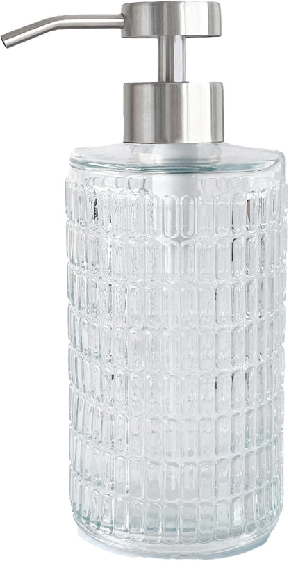 Lunestella Elegant Glass Hand Soap Dispenser with Stainless Steel Pump, for Bathroom and Kitchen