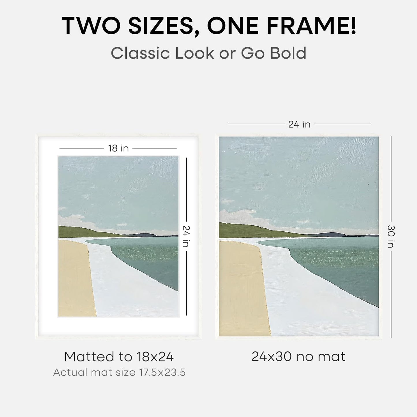 Homeforia 24x30 Poster Frame White, High End Oak 24 x 30 White Wood Picture Frames with Mat 18 x 24