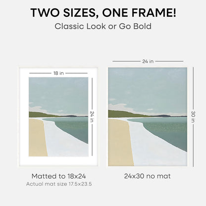 Homeforia 24x30 Poster Frame White, High End Oak 24 x 30 White Wood Picture Frames with Mat 18 x 24