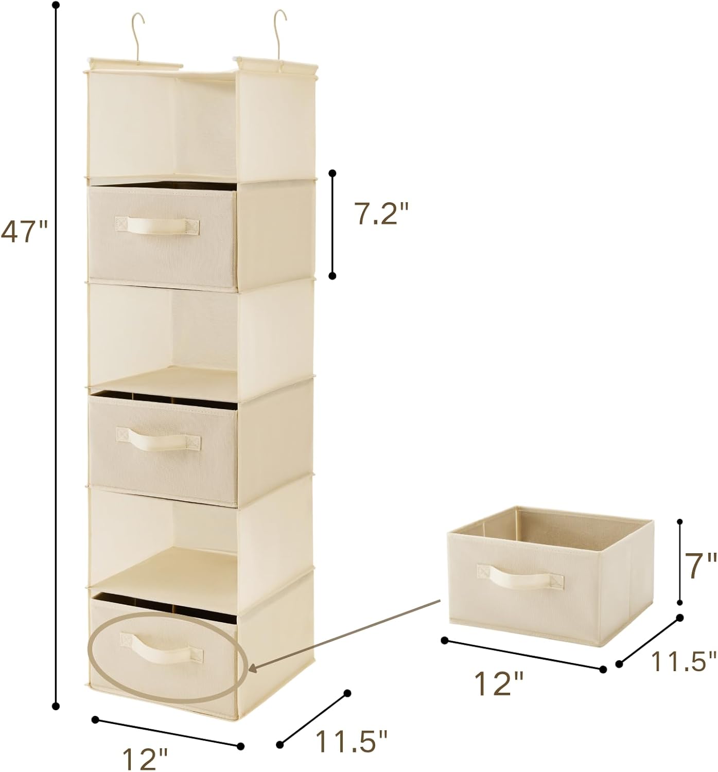 MAX Houser 6 Tier Shelf Hanging Closet Organizer, Closet Hanging Shelf with 2 Sturdy Hooks for