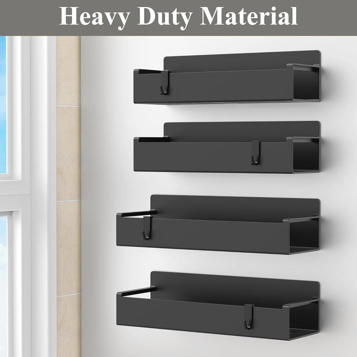 4 Pack Magnetic Spice Rack Organizer for Refrigerator and Oven, Black Fridge Organizers and Storage