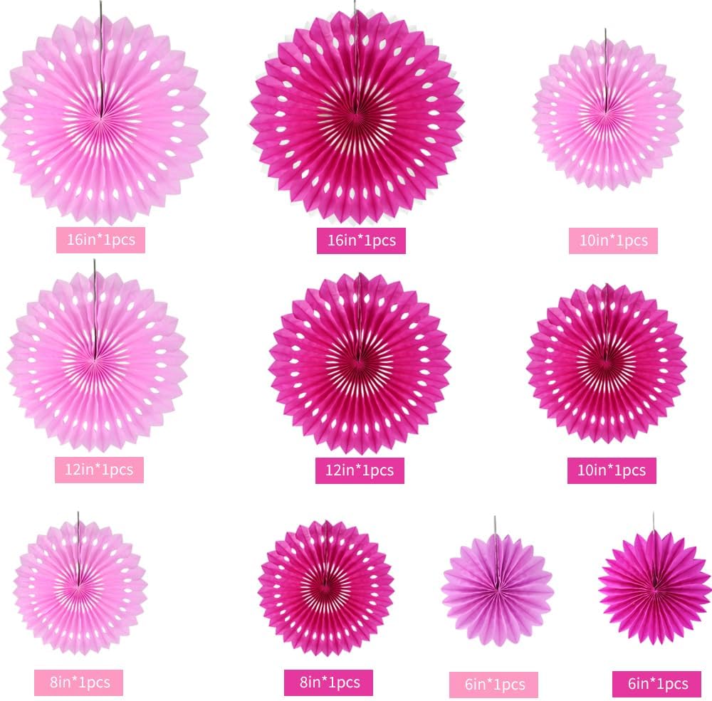 BEISHIDA Hot Pink Combination Hanging Honeycomb Round Paper Fans Decoration Bachelorette Theme
