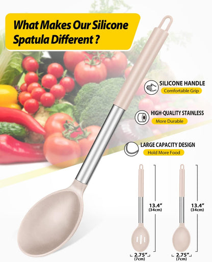 Pack of 2 Large Silicone Cooking Spoons,Non Stick Solid Basting Spoon,Heat-Resistant Kitchen