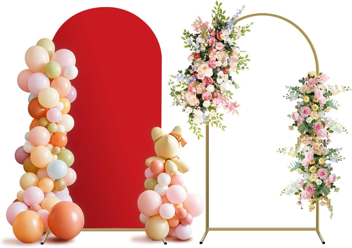 Arch Backdrop Stand and Cover Set, Metal Balloon Arch Backdrop 6ft, Gold Arched Stand Frame for