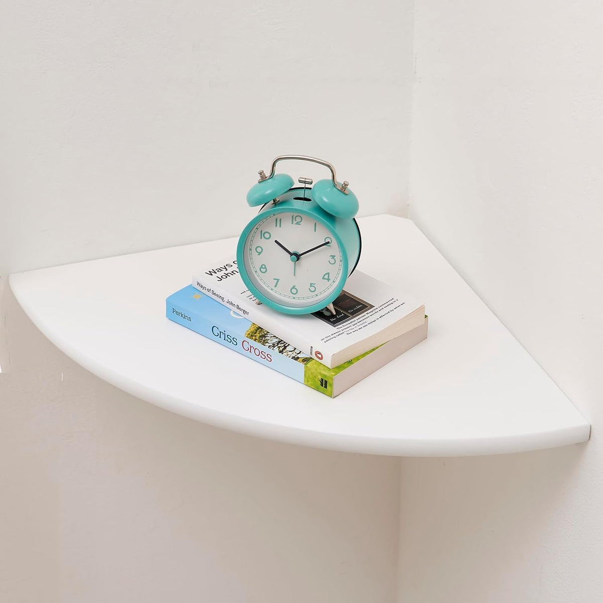 Corner Shelf, Solid Oak Wood Floating Corner Shelf Wall Mount Round End Floating Speaker with Wire