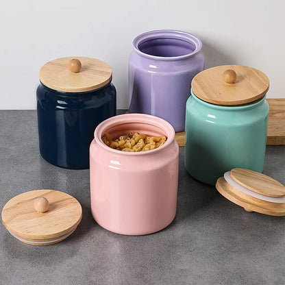 Sweejar Ceramic Kitchen Canisters, 28 FLOZ Porcelain Food Storage Jar with Airtight Seal Wooden