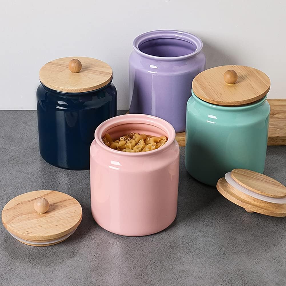 Sweejar Ceramic Kitchen Canisters, 28 FLOZ Porcelain Food Storage Jar with Airtight Seal Wooden