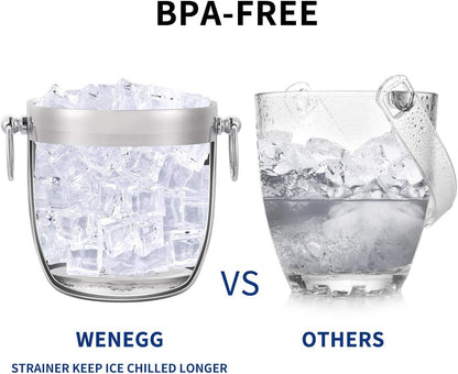 Ice Bucket with Lid, Scoop, Tongs and Strainer - Well Made Insulated Stainless Steel Keep Ice