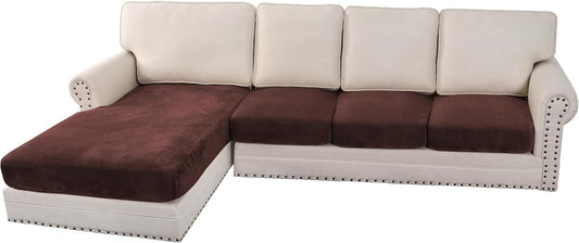 H.VERSAILTEX Velvet Stretch Sectional Couch Covers - 4 Piece L Shape Sofa Seat Cushion Set for 3