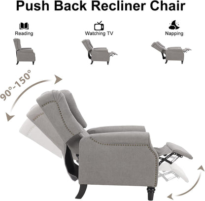 EBELLO Pushback Recliner Chair, Fabric Armchair Push Back Recliner with Rivet Decoration, Mid