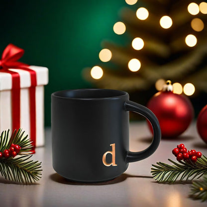 COLLECTIVE HOME - Black Monogram Ceramic Mugs, 15 oz Golden Initial Coffee Cups, Elegant Alphabet