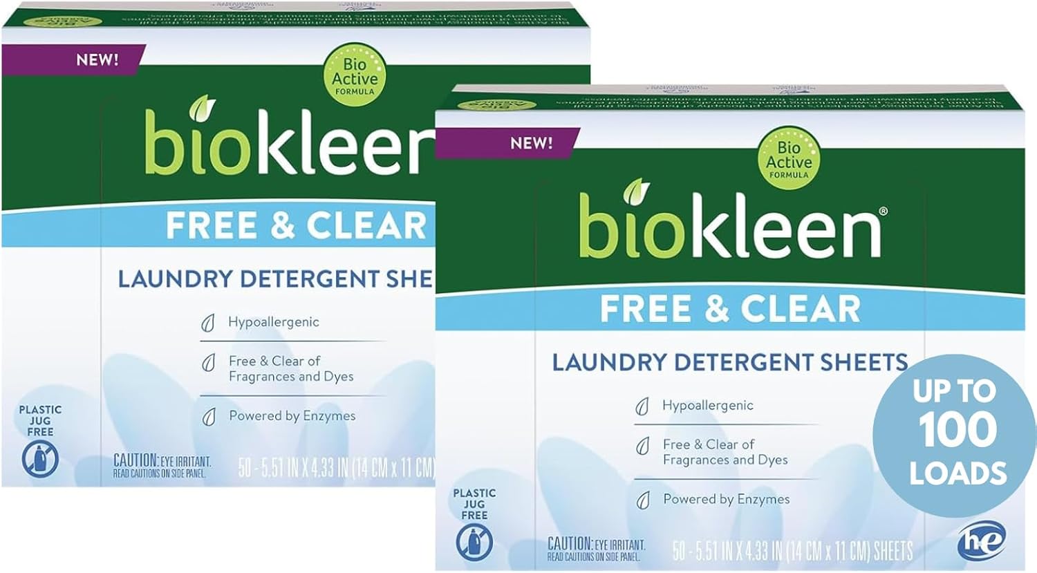 Biokleen Laundry Detergent Sheets (2 PACK) - Free & Clear From Fragrances and Dyes, Hypoallergenic