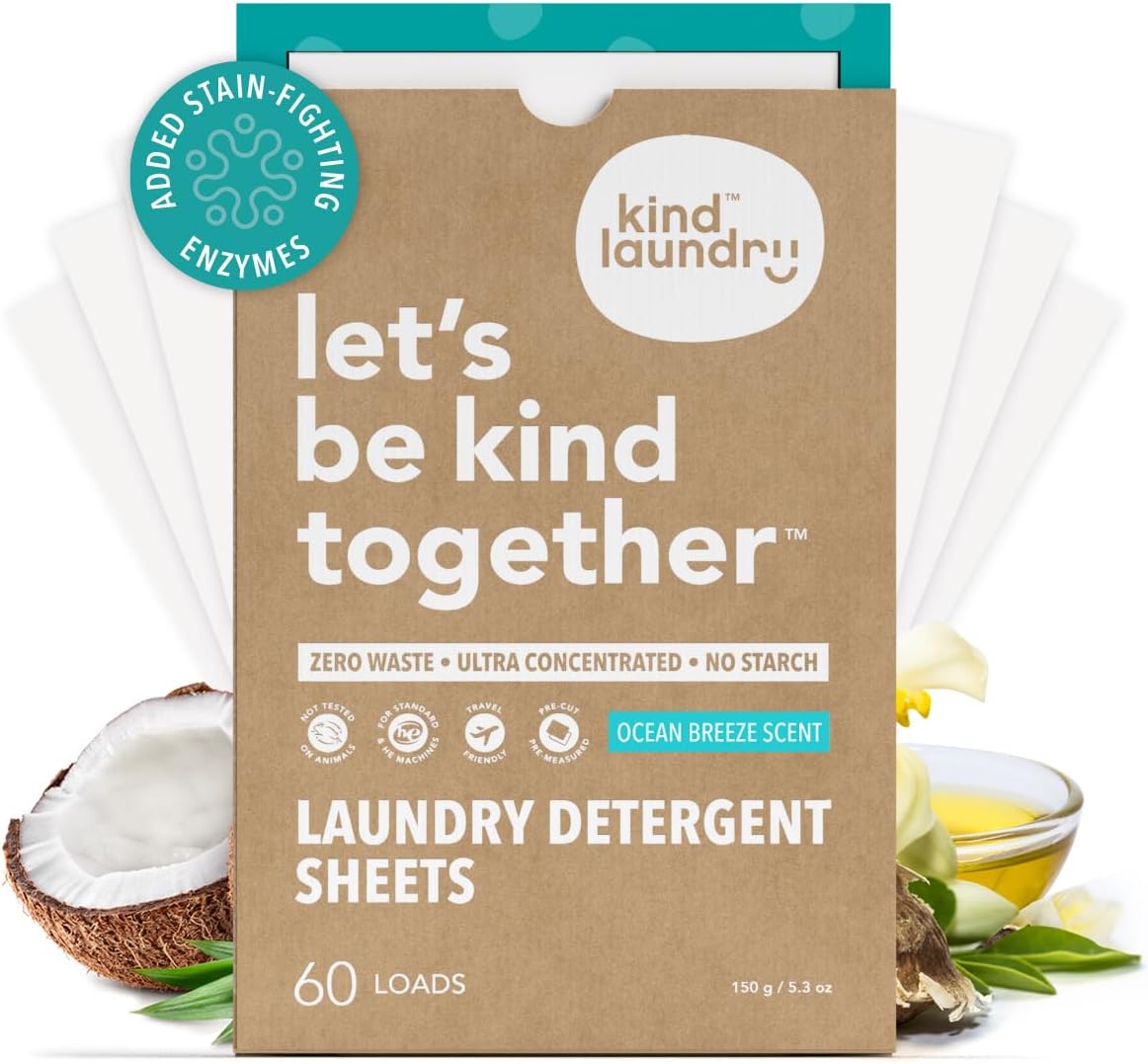 Kind Laundry Detergent Sheets Stain-Fighting Enzymes - Plant Powered Eco-Friendly Laundry Soap