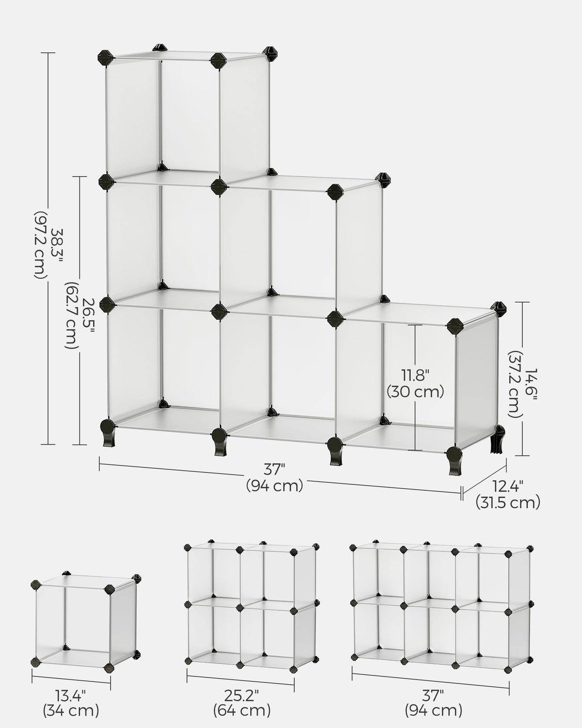 SONGMICS 6 Cube Storage Organizer, DIY Closet Shelf, Plastic Clothes Organizer, Modular Bookcase