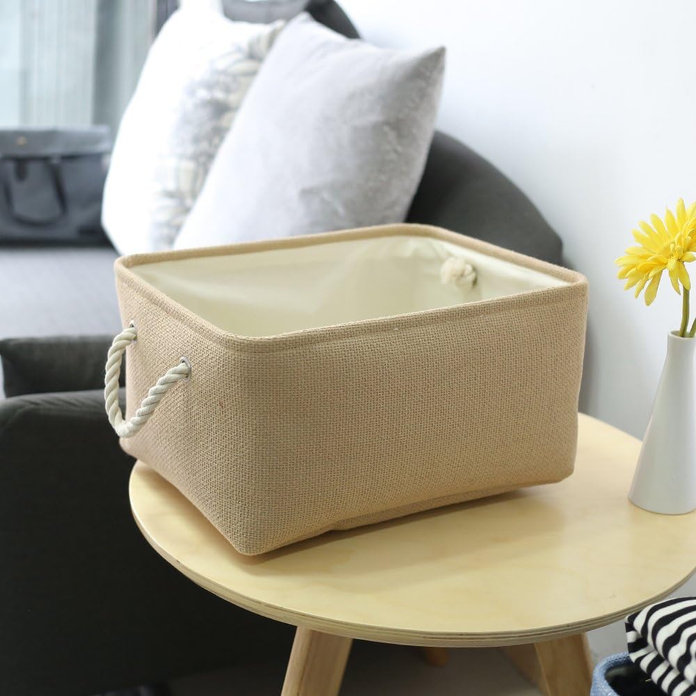TheWarmHome Decorative Basket Rectangular Fabric Storage Bin Organizer Basket with Handles for