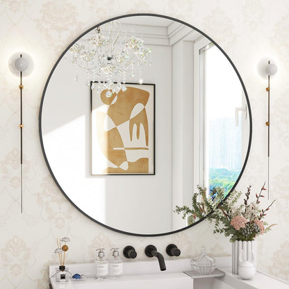 BEAUTYPEAK 30 Inch Round Mirror, Metal Frame Circle Mirror, Wall Mounted for Entryway, Bathroom