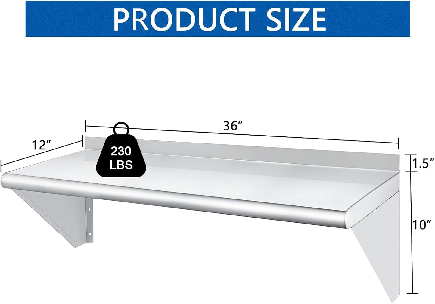 HARDURA Stainless Steel Shelf 12" x 36", 230lb Commercial Shelves Wall Mount Metal Shelving with