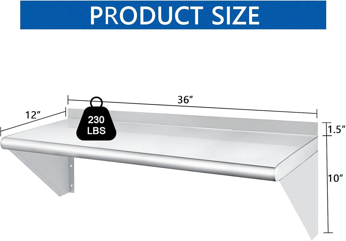 HARDURA Stainless Steel Shelf 12" x 36", 230lb Commercial Shelves Wall Mount Metal Shelving with