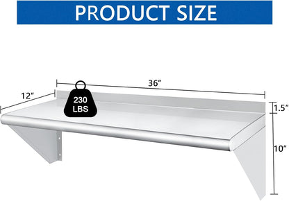 HARDURA Stainless Steel Shelf 12" x 36", 230lb Commercial Shelves Wall Mount Metal Shelving with