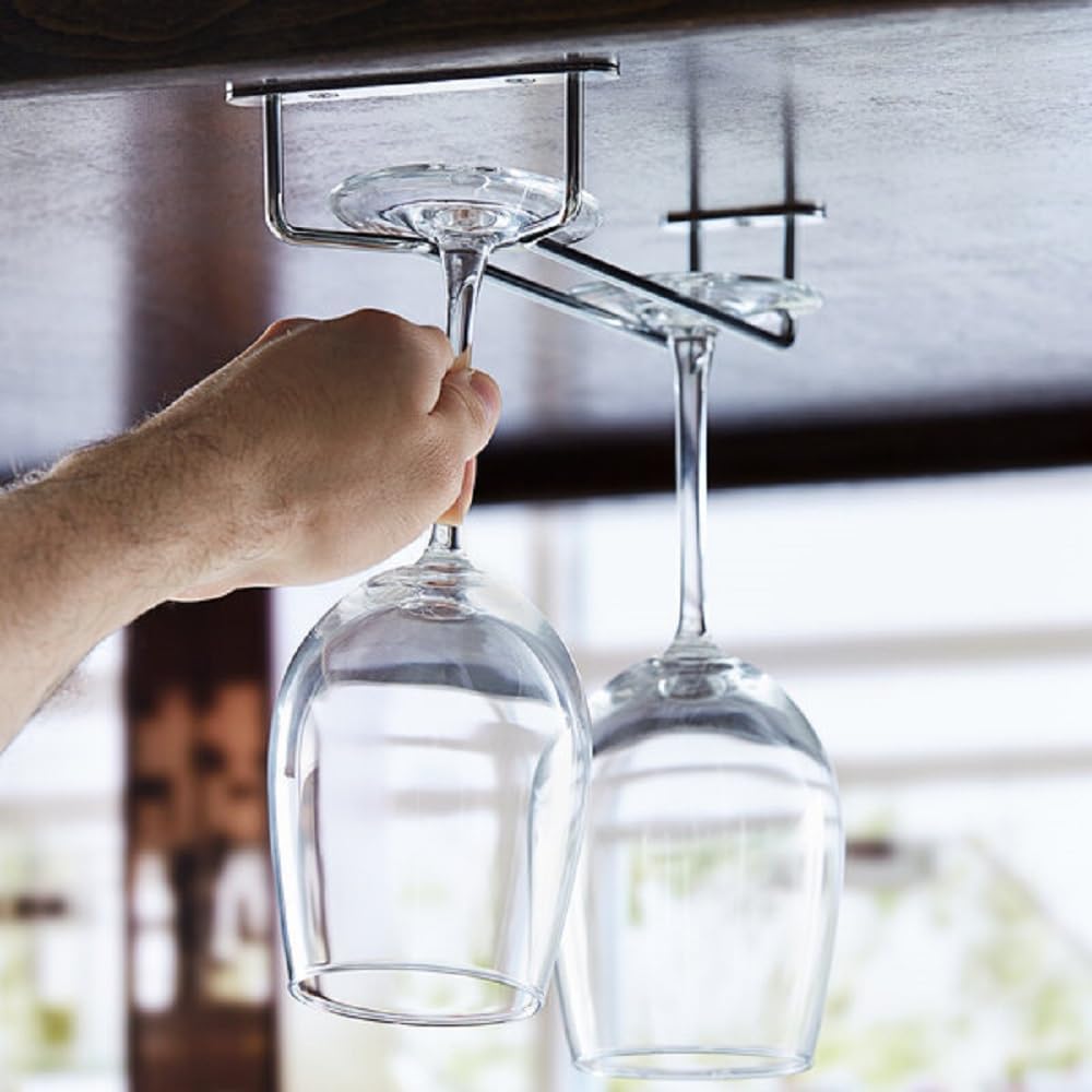 Soro Essentials- 10" Glass Hanging Stemware Rack Chrome Plated Set of 2- Wine Glass Hangers Under