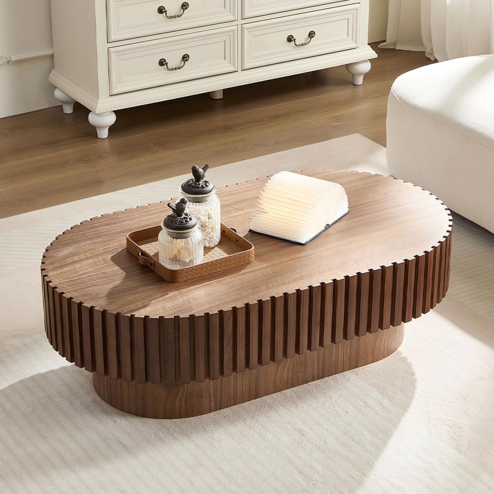 43.7" Oval Coffee Table for Living Room,Modern Handcraft Drum Coffee TableSmall Wooden Coffee Table