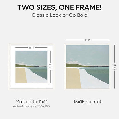 Homeforia 15x15 White Picture Frame, High End Oak 15 x 15 Square Wood Frames with Mat 11 by 11