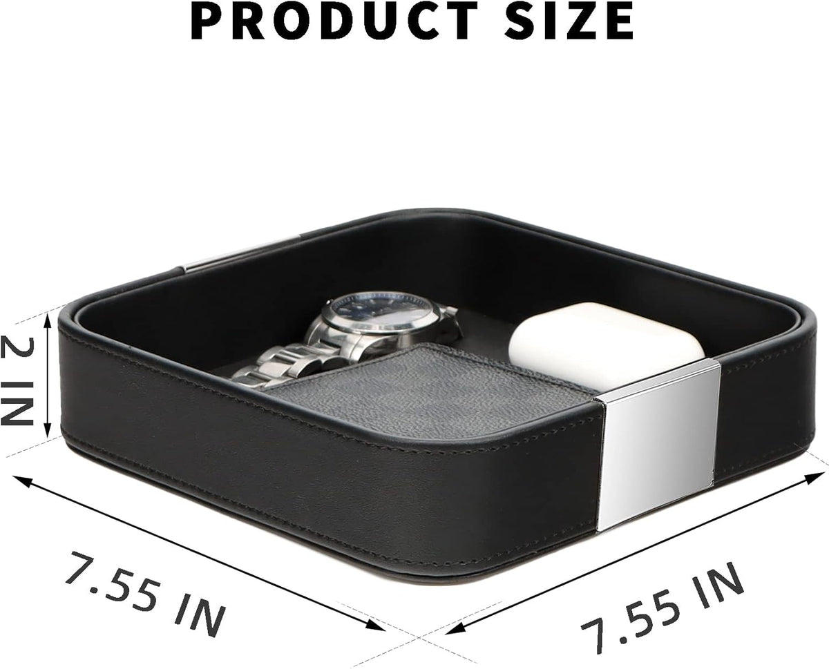 SANZIE Luxury Leather Desktop Storage Small Catchall Organizer Decorative Tray for Entryway Table