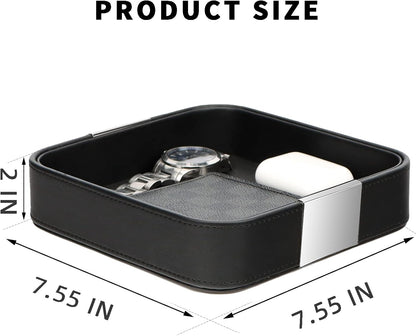 SANZIE Luxury Leather Desktop Storage Small Catchall Organizer Decorative Tray for Entryway Table