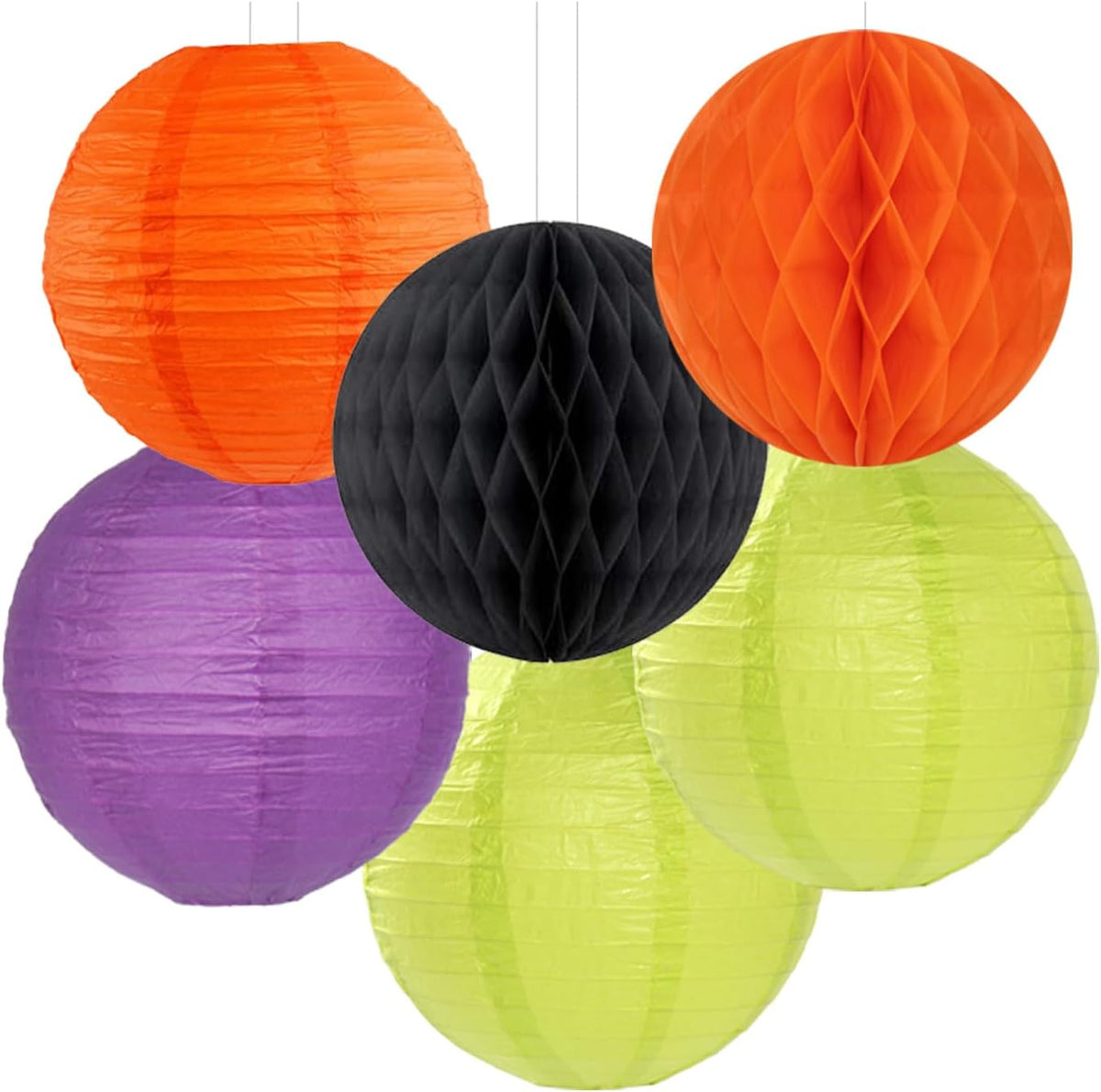 Black-Orange Purple Green Halloween Party-Decorations - 14pc Kit Paper Lanterns Fan,Tissue Flower