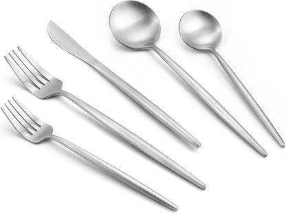 Matte Silverware Set, 20-Piece Stainless Steel Flatware, Tableware Cutlery Service for 4, Satin