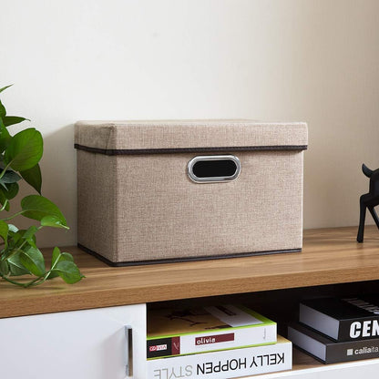 PRANDOM Collapsible Storage Cubes with Lids [1-Pack] Jute Fabric Foldable Storage Boxes Organizer