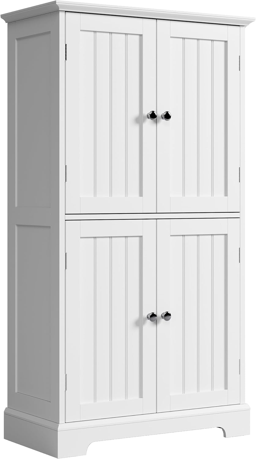 ChooChoo Bathroom Floor Cabinet, Modern Bathroom Storage Cabinet with 4 Doors and Adjustable