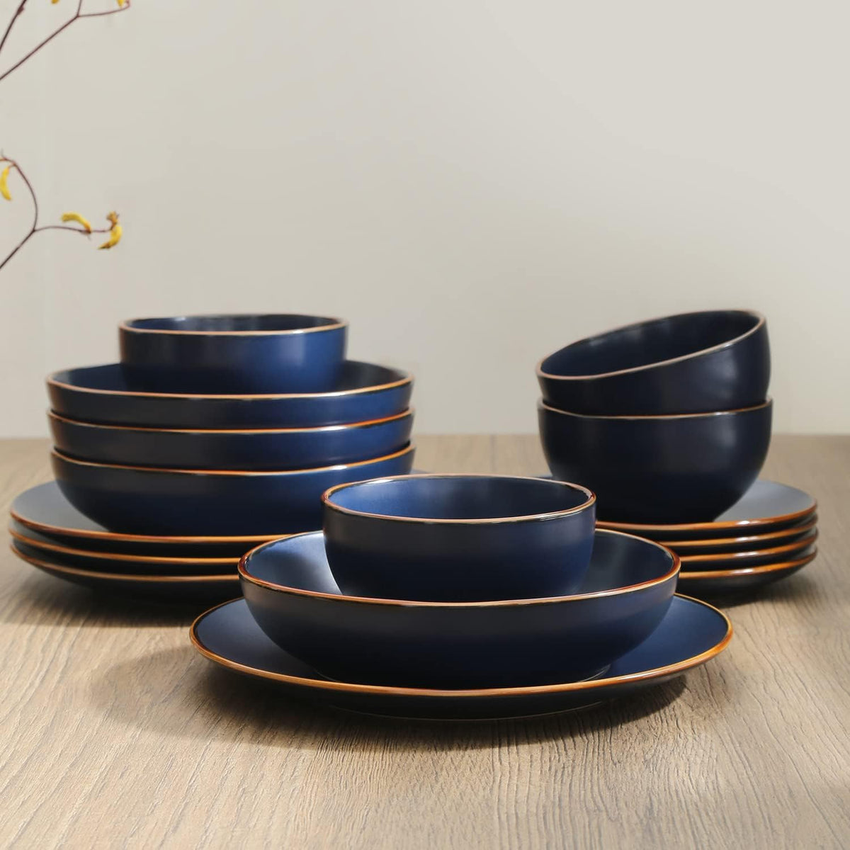 Stone Lain Brasa Modern Stoneware 16 Piece Dinnerware Sets, Plates and bowls Sets, Dish Set for 4