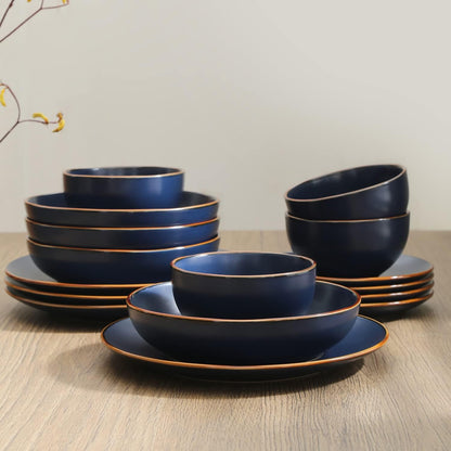 Stone Lain Brasa Modern Stoneware 16 Piece Dinnerware Sets, Plates and bowls Sets, Dish Set for 4