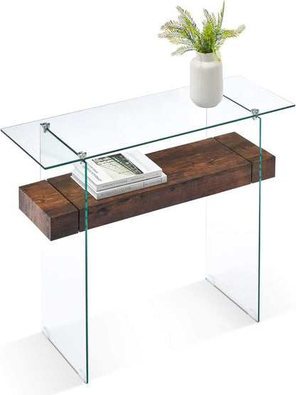 ivinta Glass Console Table with Storage, 39.4" Modern Sofa Table for Living Room, Foyer, Hallway