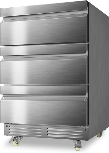 24 Inch Upgraded Three-Drawer Beverage Fridge, Weather Proof Outdoor Stainless Steel Beverage